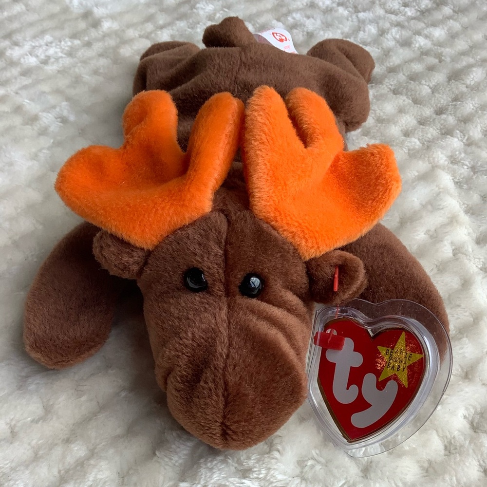Vintage Ty Beanie Baby Chocolate Moose 9in Plush With Hang Tag and Protector 🦌